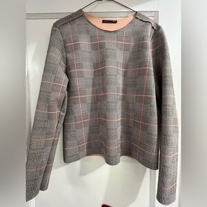 Zara Scuba Knit Plaid Long Sleeve Top